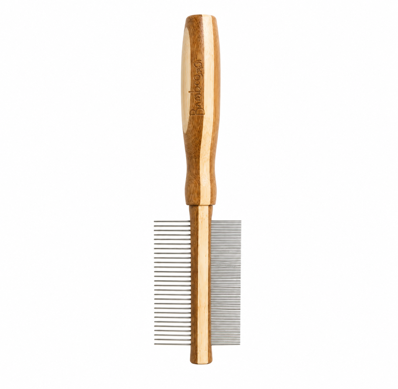 Dual-Sided Pet Grooming Comb with Bamboo Handle